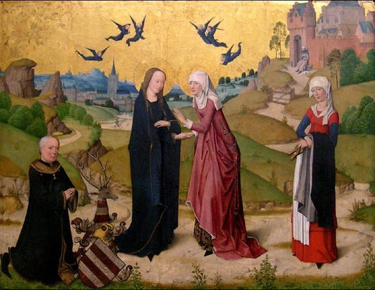 The Visitation (from the Life of the Virgin for the Ursulakirche, Cologne), vintage artwork by Master of the Life of the Virgin, A3 (16x12") Poster Print