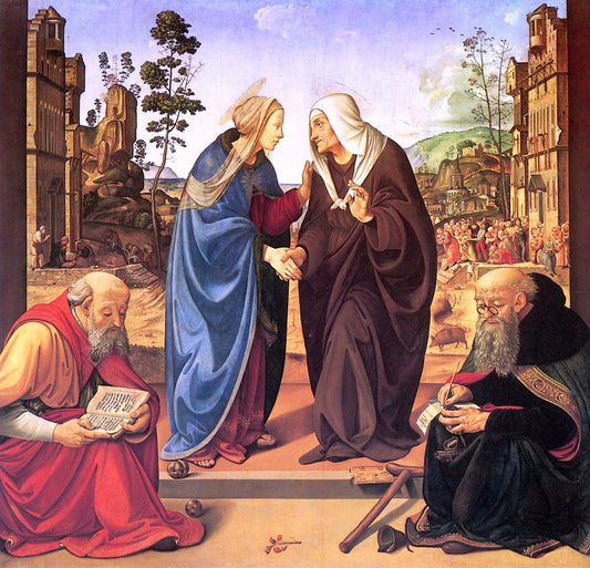 The Visitation with St. Nicholas and St. Anthony Abbot, vintage artwork by Piero di Cosimo, A3 (16x12") Poster Print