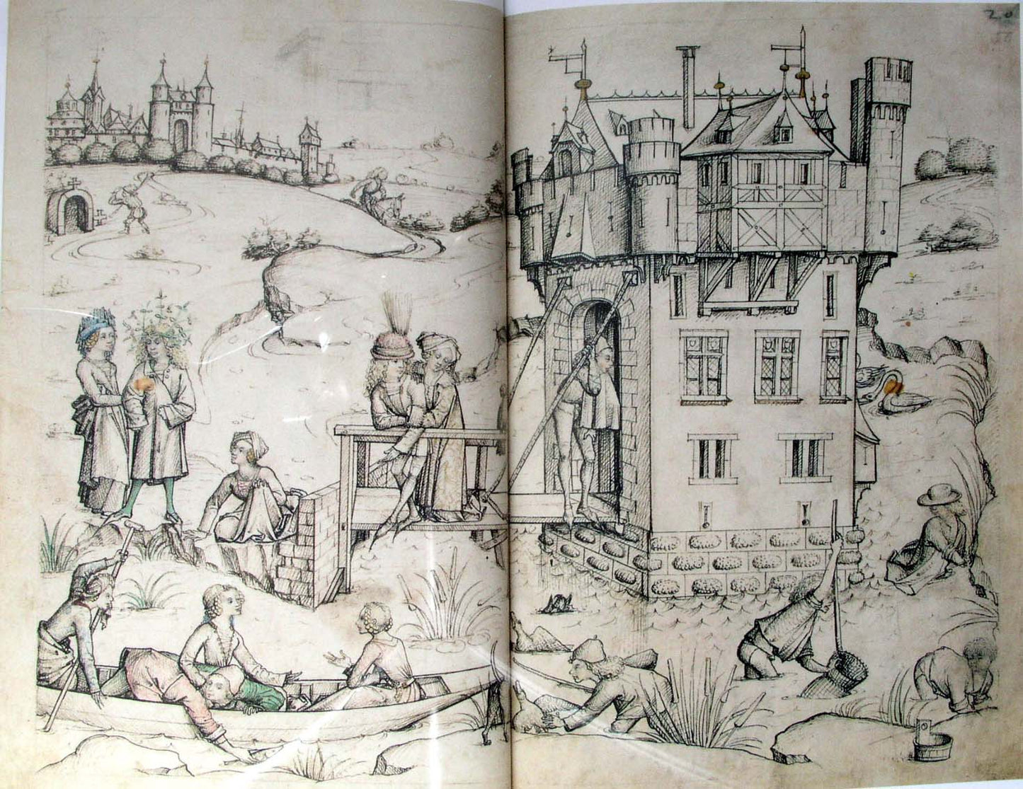 The water surrounded castle, vintage artwork by Master of the Housebook, A3 (16x12") Poster Print