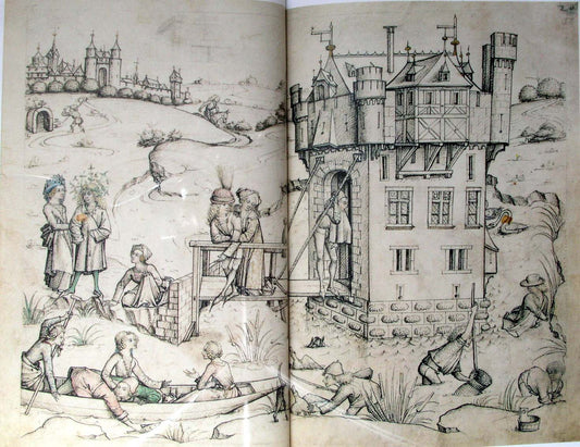 The water surrounded castle, vintage artwork by Master of the Housebook, A3 (16x12") Poster Print