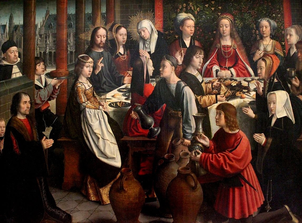 The Wedding in Kana with Donors Praying, vintage artwork by Gheeraert (Gerard) David, A3 (16x12") Poster Print