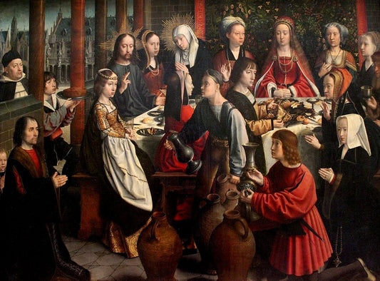 The Wedding in Kana with Donors Praying, vintage artwork by Gheeraert (Gerard) David, A3 (16x12") Poster Print