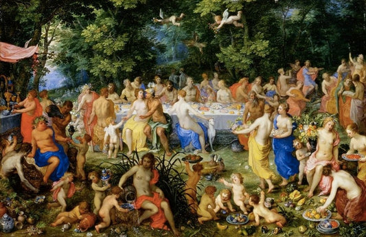 The Wedding of Thetis and Perseus with Apollo and the Concert of the Muses, or The Feast of the Gods, vintage artwork by Hendrick van Balen, 12x8" (A4) Poster