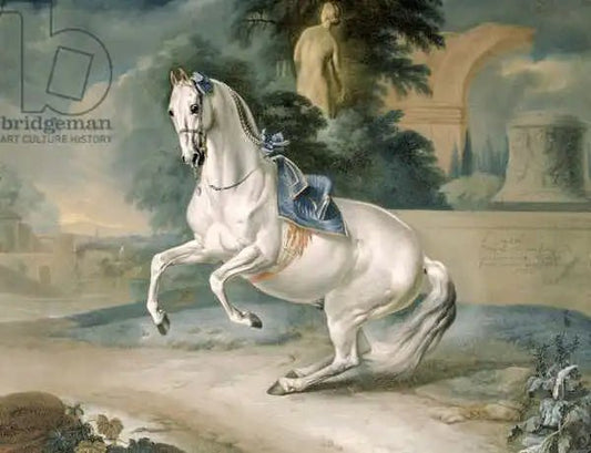 The White Stallion "Leal" en Levade by J. G. Hamilton, vintage art, modern poster print