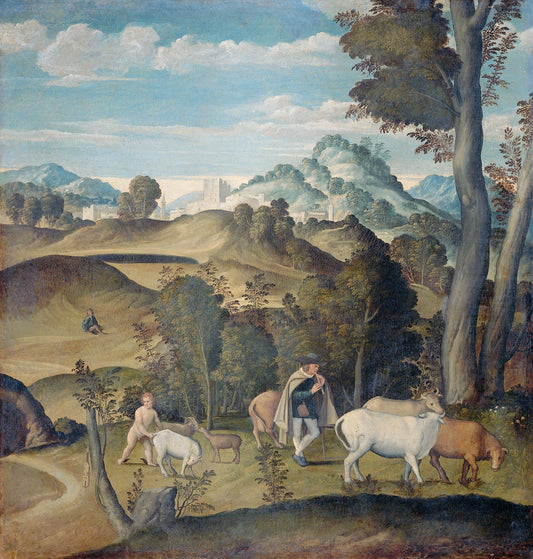 The Young Mercury Stealing Cattle from the Herd of Apollo, vintage artwork by Attributed to Girolamo da Santa Croce, A3 (16x12") Poster Print