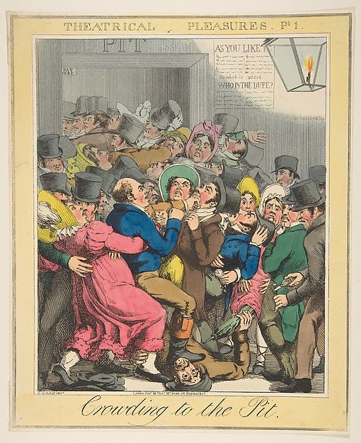 Theatrical Pleasures  Plate 1: Crowding to the Pit c1835-Theod, vintage art, A3 (16x12") Poster Print