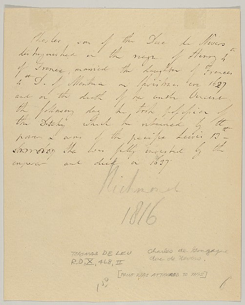 Thomas de Leu:Charles de Gonzague Duc de Nevers attached letter 16th–17th century, vintage artwork, 16x12"(A3) Poster Print