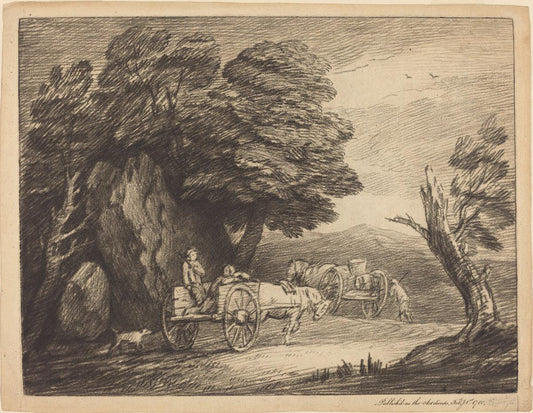 Thomas Gainsborough:Wooded Landscape with Two Country Carts ,16x12"(A3) Poster