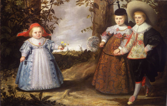 Three Children in a Landscape, vintage artwork by Jacob Gerritsz. Cuyp, 12x8" (A4) Poster
