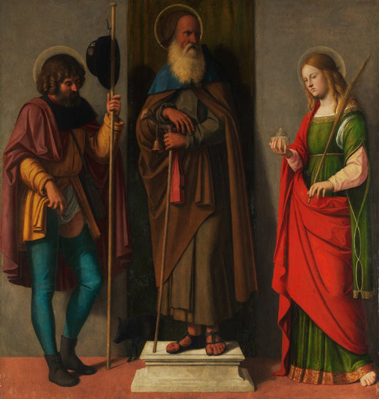Three Saints: Roch, Anthony Abbot, and Lucy, vintage artwork by Cima da Conegliano, A3 (16x12") Poster Print