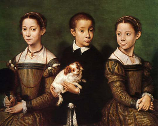 Three Siblings of the Gaddi Family with Dog, vintage artwork by Sofonisba Anguissola, A3 (16x12") Poster Print
