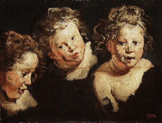 Three Studies of a Child's Head, vintage artwork by Jacob Jordaens, 12x8" (A4) Poster