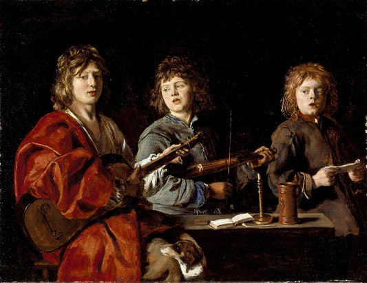 Three Young Musicians, vintage artwork by Antoine Le Nain, 12x8" (A4) Poster