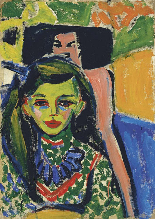 franzi in front of carved chair by E. L. Kirchner, 12x8" (A4) Poster
