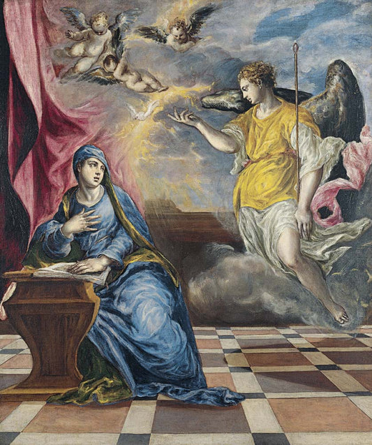 the annunciation by El Greco (D. T.) ca. 1576, 12x8" (A4) Poster