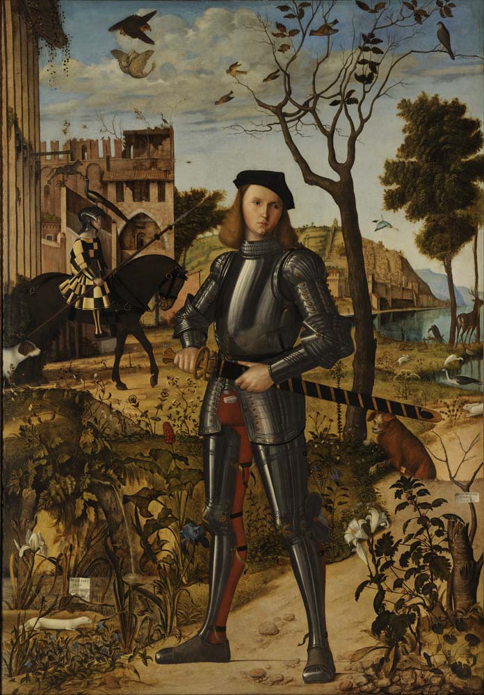 young knight in a landscape by V. Carpaccio, 1510, 12x8" (A4) Poster