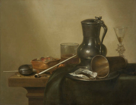 Tobacco Still Life, vintage artwork by Willem Claesz. Heda, 12x8" (A4) Poster