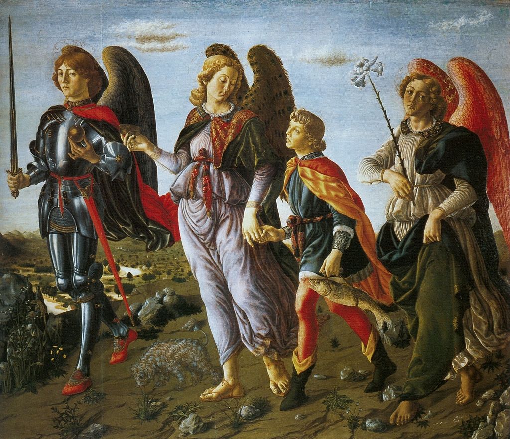 Tobias and the Three Archangels, vintage artwork by Francesco Botticini, A3 (16x12") Poster Print