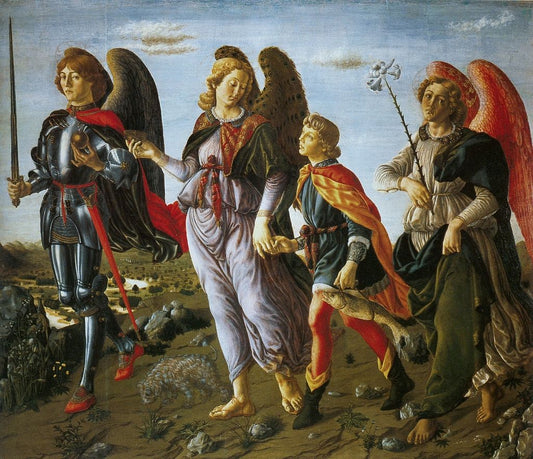 Tobias and the Three Archangels, vintage artwork by Francesco Botticini, A3 (16x12") Poster Print