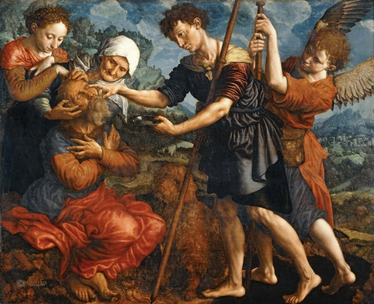 Tobias Restores his Father's Sight, vintage artwork by Jan Sanders van Hemessen, A3 (16x12") Poster Print