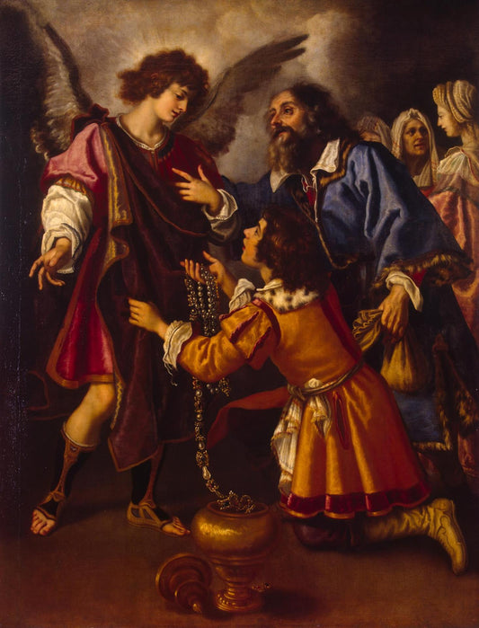 Tobias's Farewell to the Angel, vintage artwork by Giovanni Biliverti, 12x8" (A4) Poster
