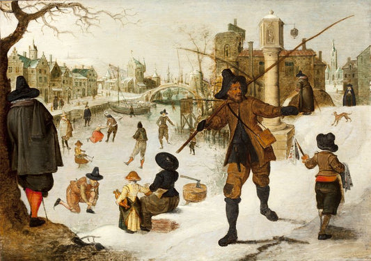Town in Winter Time, vintage artwork by Sebastian Vrancx, 12x8" (A4) Poster