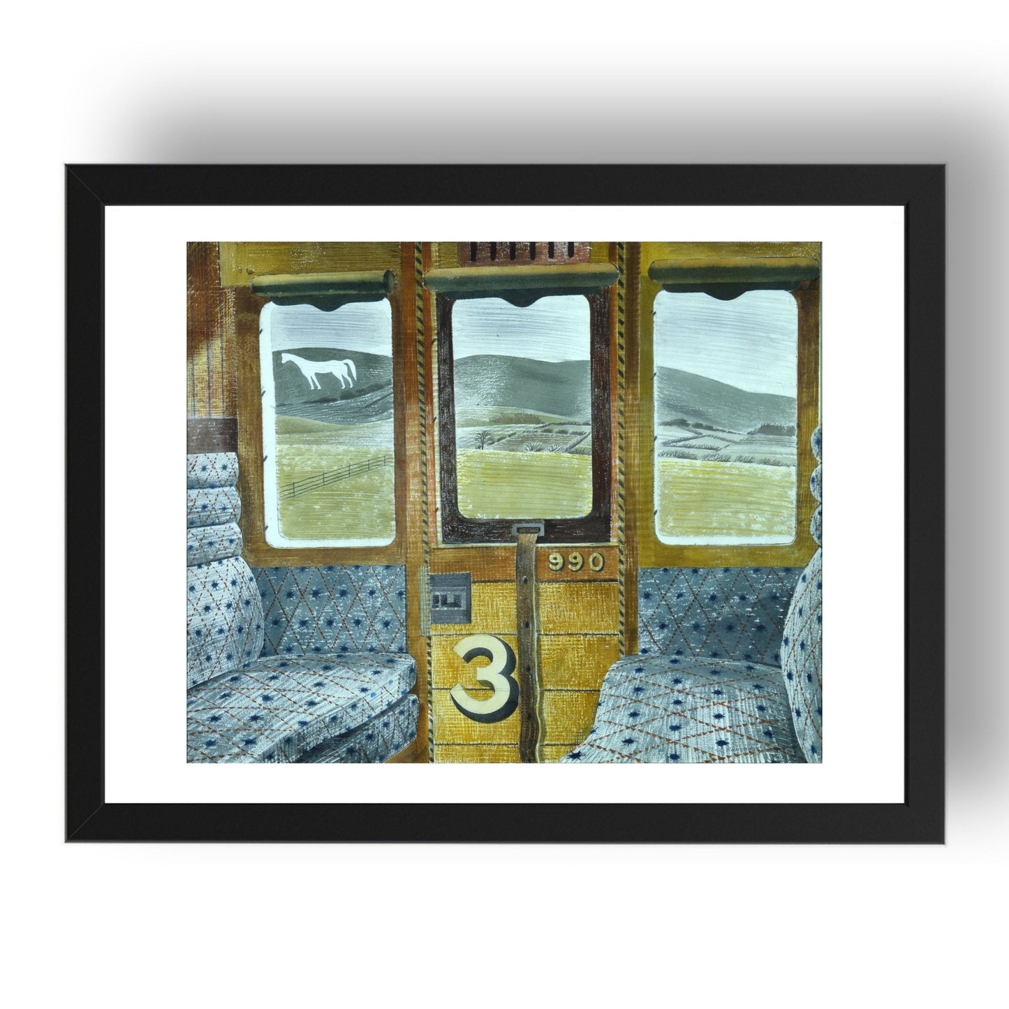 Train Landscape (3rd Class Carriage, Salisbury Plain)  by Eric Ravilious, 17x13" Frame