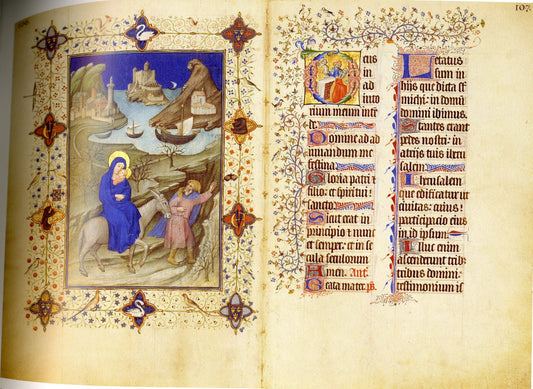 Très Belles Heures de Bruxelles ~ The Flight into Egypt, vintage artwork by Jacquemart de Hesdin, A3 (16x12") Poster Print