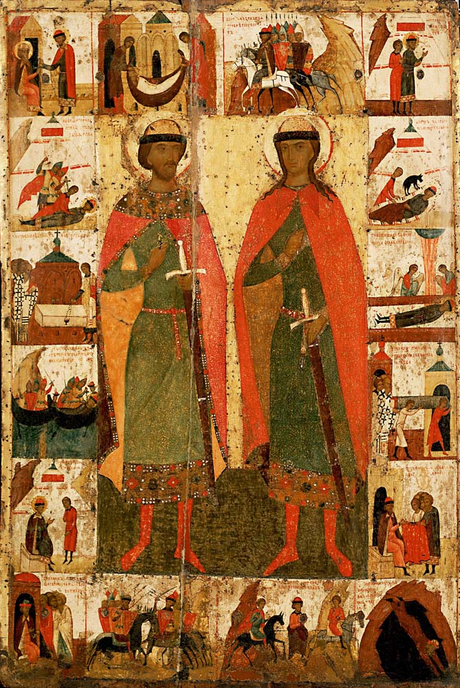 boris & gleb with scenes from their lives by Unknown, 12x8" (A4) Poster