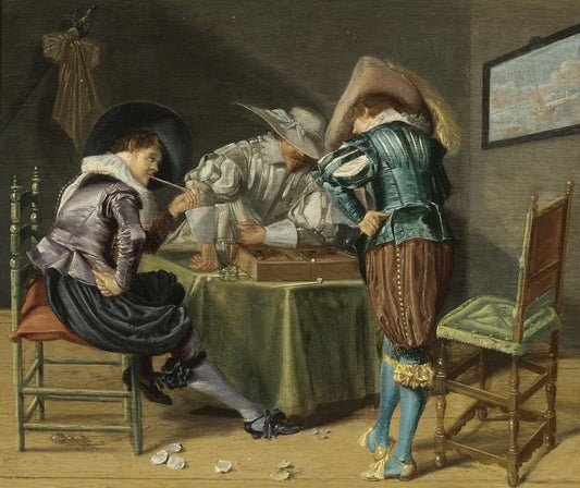 Tric-Trac Players in an Interior, vintage artwork by Dirck Hals, 12x8" (A4) Poster