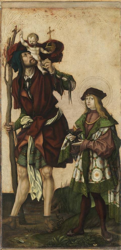 Triptych: Christophorus and St. Cyprianus, vintage artwork by Hans Burgkmair, A3 (16x12") Poster Print
