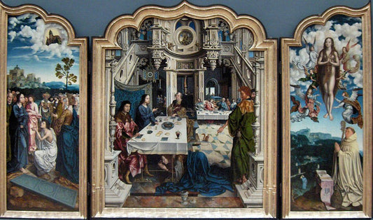 Triptych:  Jesus in the House of Simon;  the Raising of Lazarus and the Assumption of the Virgin, vintage artwork by Master of 1518, A3 (16x12") Poster Print