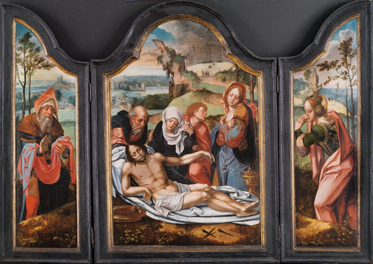 Triptych: Lamentation over the Dead Christ, vintage artwork by Pieter Coecke van Aelst, A3 (16x12") Poster Print