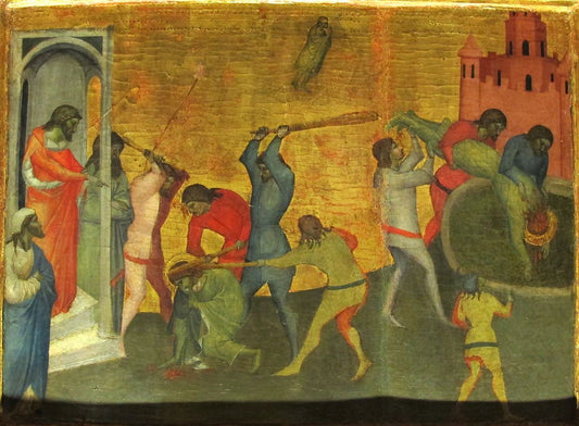 Triptych: Martyrdom of St Sebastian and Scenes from his Life (panel detail), vintage artwork by Giovanni del Biondo, A3 (16x12") Poster Print