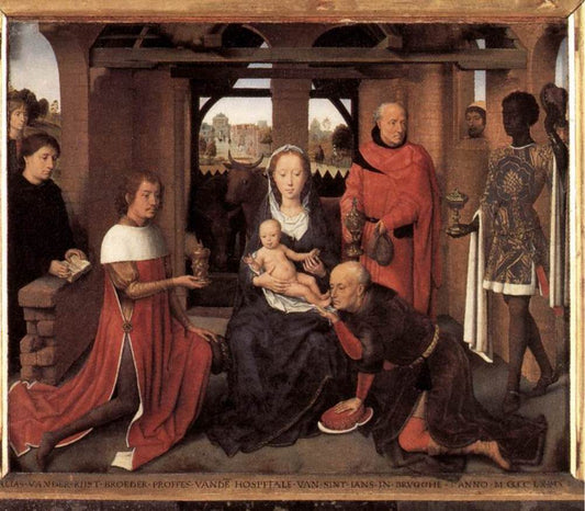 Triptych of Jan Floreins [central panel], vintage artwork by Hans Memling, A3 (16x12") Poster Print