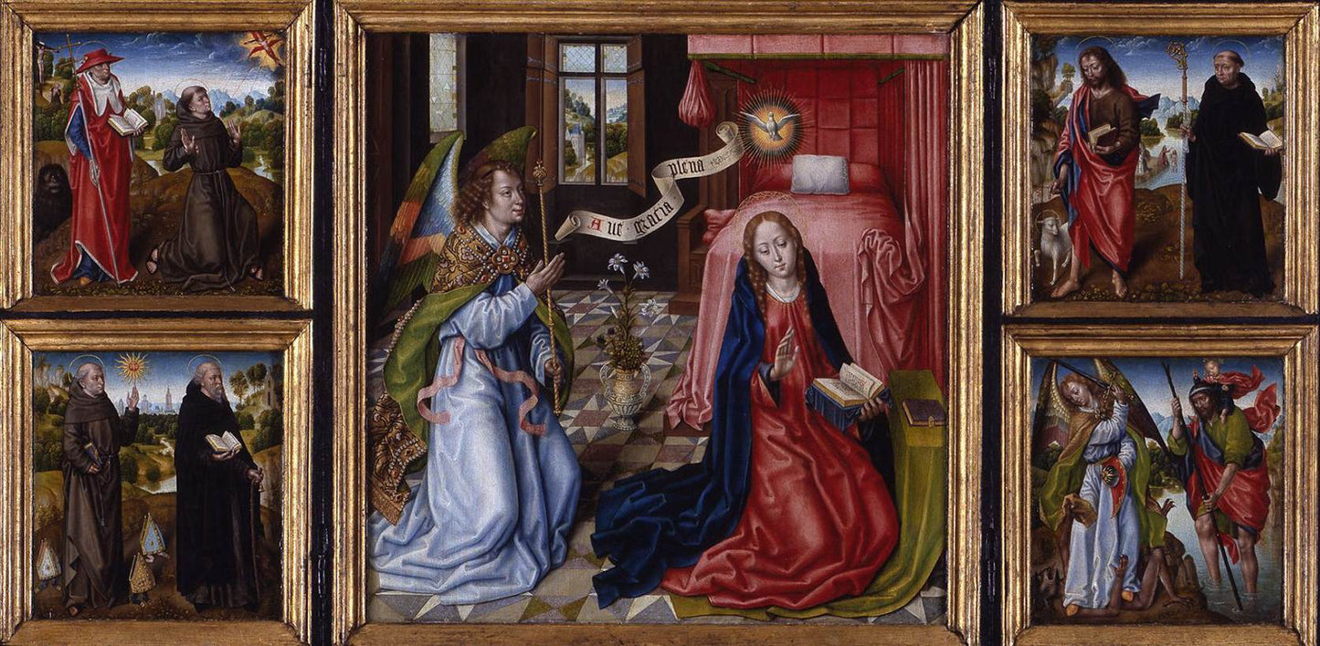 Triptych of the Annunciation, vintage artwork by Master of the legend of St Ursula, A3 (16x12") Poster Print