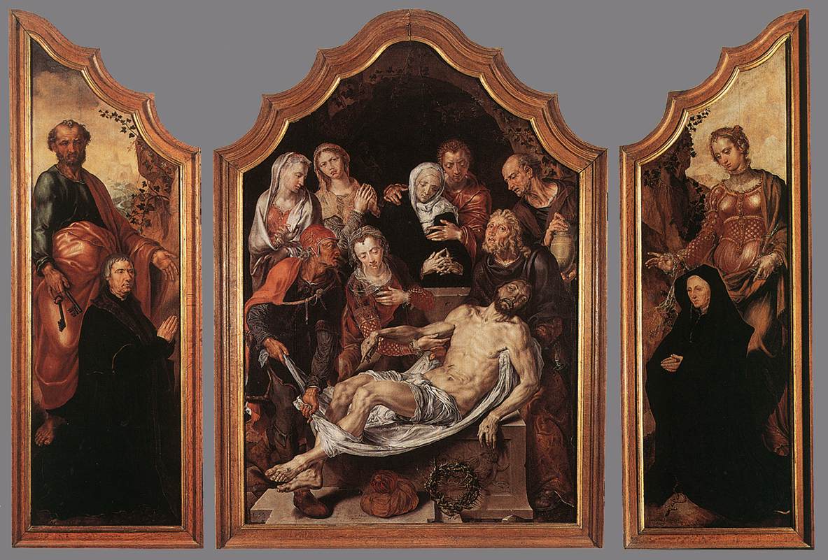 Triptych of the Entombment, vintage artwork by Maerten van Heemskerck, A3 (16x12") Poster Print