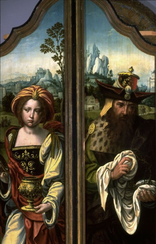Triptych: (right wing) Mary Magdalen (left wing) Joseph of Arimathaea, vintage artwork by Pieter Coecke van Aelst, A3 (16x12") Poster Print