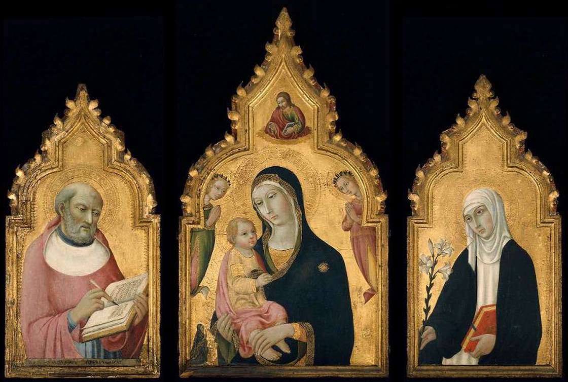 Triptych:  The Virgin and Child with Saints Jerome and Catherine, vintage artwork by Sano di Pietro, A3 (16x12") Poster Print