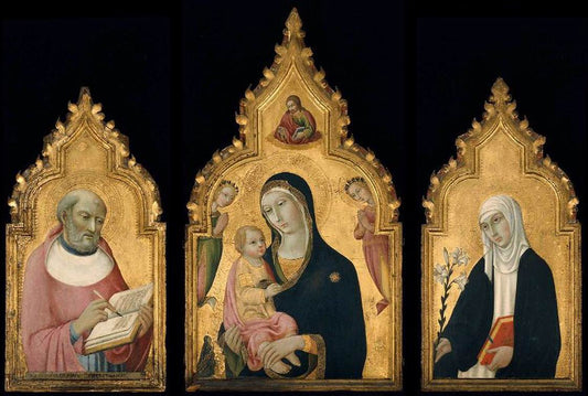 Triptych:  The Virgin and Child with Saints Jerome and Catherine, vintage artwork by Sano di Pietro, A3 (16x12") Poster Print