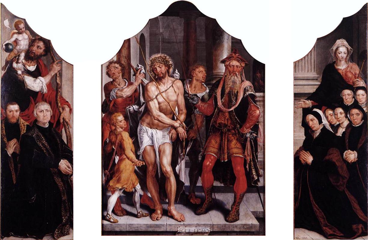 Triptych with Ecce Homo, vintage artwork by Maerten van Heemskerck, A3 (16x12") Poster Print