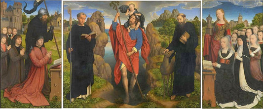 Triptych with Saint Christopher, vintage artwork by Hans Memling, A3 (16x12") Poster Print
