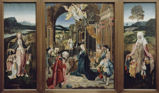 Triptych with the Adoration of the Shepherds, vintage artwork by Workshop of Jan de Beer, A3 (16x12") Poster Print