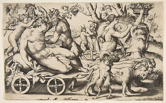 Triumph of Bacchus who is seated on a carriage at left 1531–76, vintage art, A3 (16x12") Poster Print