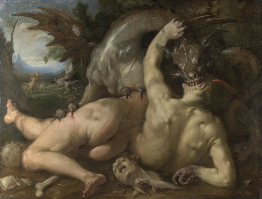 Two Followers of Cadmus Devoured by  a Dragon, vintage artwork by Cornelis van Haarlem, A3 (16x12") Poster Print