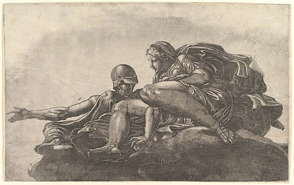 Two Gods on a Cloud mid-16th cent-Attributed to Master FG, Aft, vintage art, A3 (16x12") Poster Print