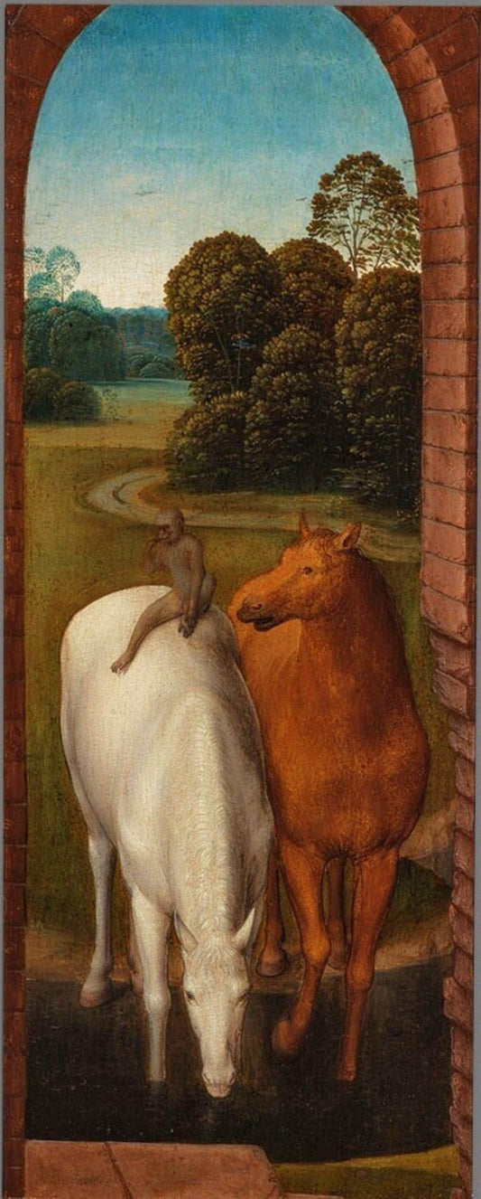 Two Horses in a Landscape, vintage artwork by Hans Memling, A3 (16x12") Poster Print