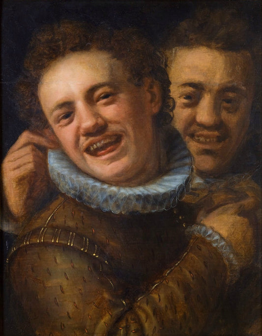 Two Laughing Men ~ Double Self-Portrait, vintage artwork by Hans von Aachen, 12x8" (A4) Poster