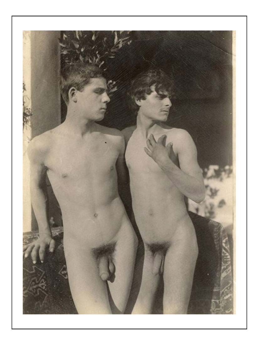 Two Male nudes, historic 19th century photo, Italy by Wilhelm von Pluschow, 16x12"(A3) Poster
