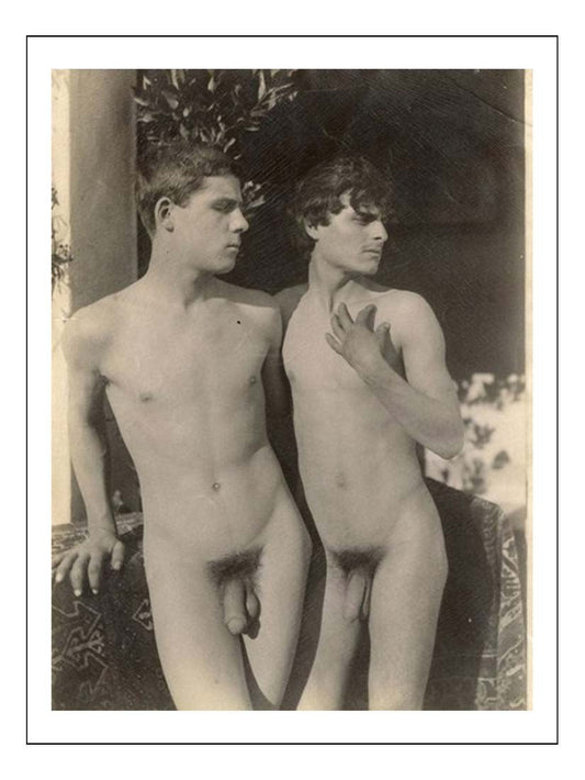 Two Male nudes, historic 19th century photo, Italy by Wilhelm von Pluschow, 16x12"(A3) Poster